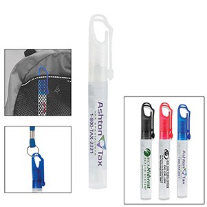"SprayClip" 10 ml. Antibacterial Hand Sanitizer Spray Pump Bottle with Carabiner Clip Cap